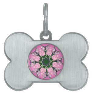 Black and Pink Cute Floral Fashion Motif Monogram  Pet ID Tag