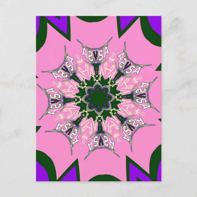 Black and Pink Cute Floral Fashion Motif Monogram  Postcard (Front)