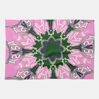 Black and Pink Cute Floral Fashion Motif Monogram Towel