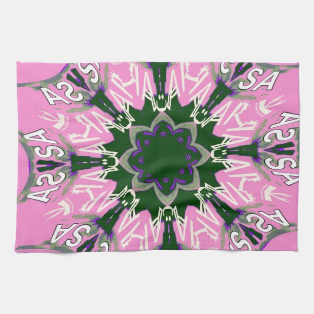 Black and Pink Cute Floral Fashion Motif Monogram  Towel (Horizontal)