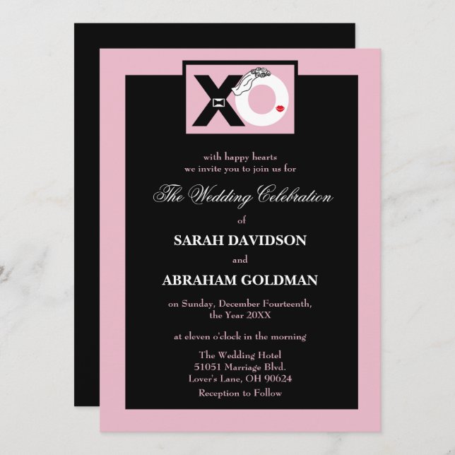 Black and Pink Cute Funny Wedding Invitations (Front/Back)