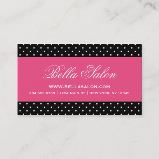 Customizable Black &amp; Hot Pink Cute Modern Polka Dots Business Card Template