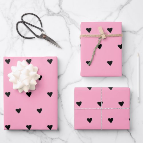 Black And Pink Cute Tiny Hearts Minimalist   Wrapping Paper Sheets