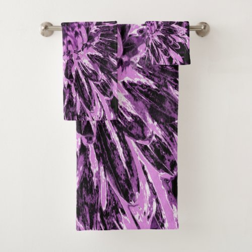 Black and Pink Dahlia Flower Bath Towel Set