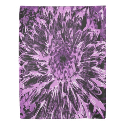 Black and Pink Dahlia Flower Duvet Cover