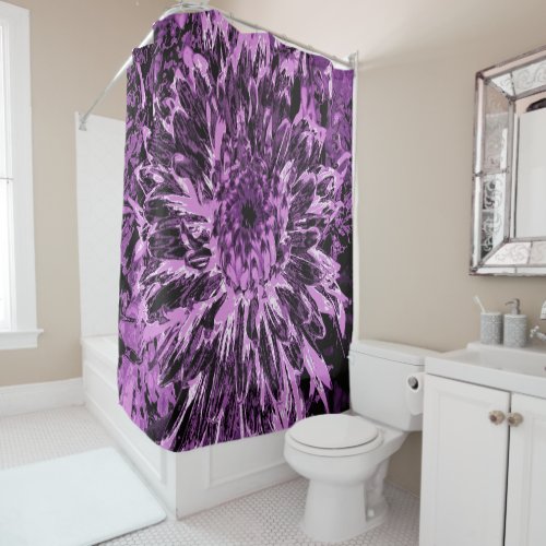 Black and Pink Dahlia Flower Shower Curtain