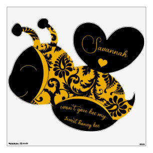 Black and Pink Damask Bumble Bee Wall Decal