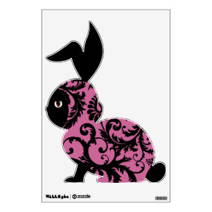 Black and Pink Damask Bunny Wall Decal