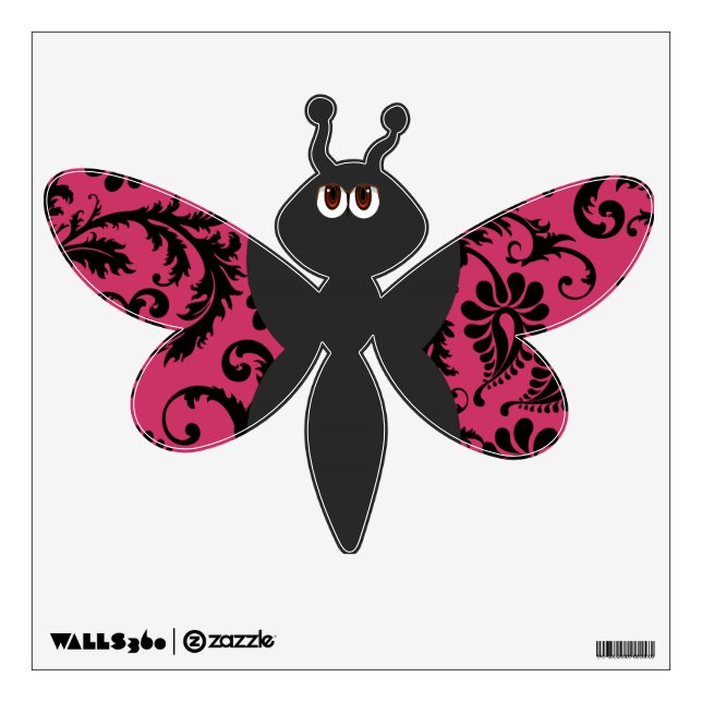 Black and Pink Damask Dragonfly Wall Decal (Front)