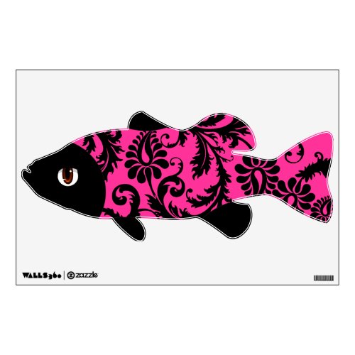 Black and Pink Damask Fish Wall Decal