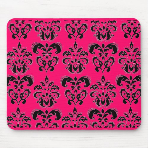 BLACK AND PINK  DAMASK fuchsia Mouse Pad