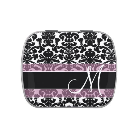 Black And Pink Damask Pattern With Monogram Candy Tin