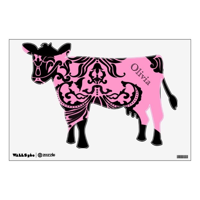 Black and Pink Damask Pig Wall Decal (Front)