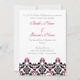 Black and Pink Damask Wedding Invitation
