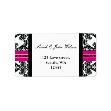 Black and Pink Damask Wedding Label