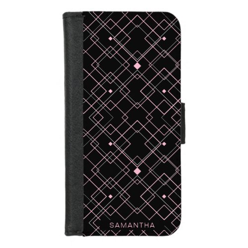 Black and Pink Diamond Lines 2 iPhone 87 Wallet Case