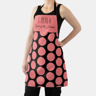 Black and Pink Dots Kitchen Queen Apron