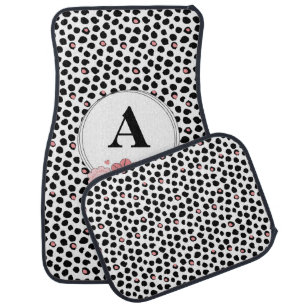 Black and Pink Dots Monogram Car Floor Mat