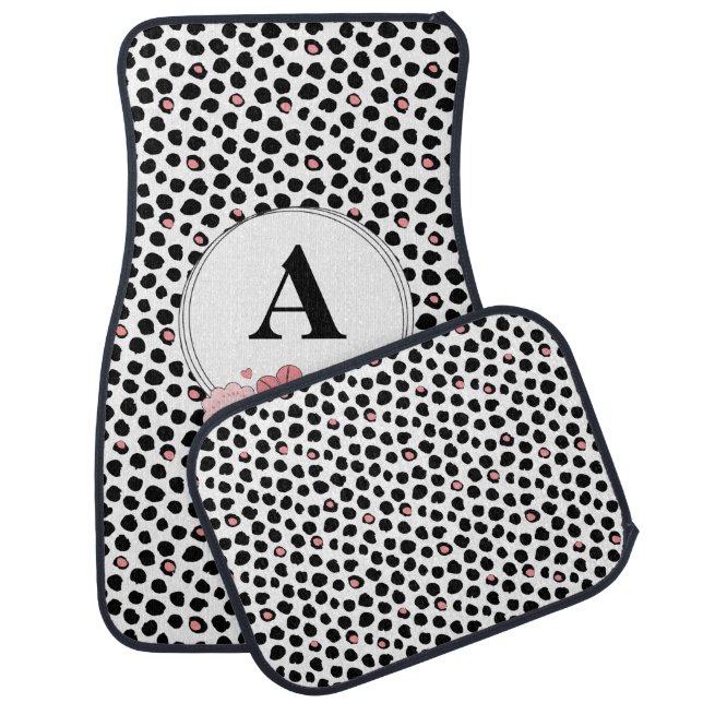 Black and Pink Dots Monogram Car Floor Mat (Set)