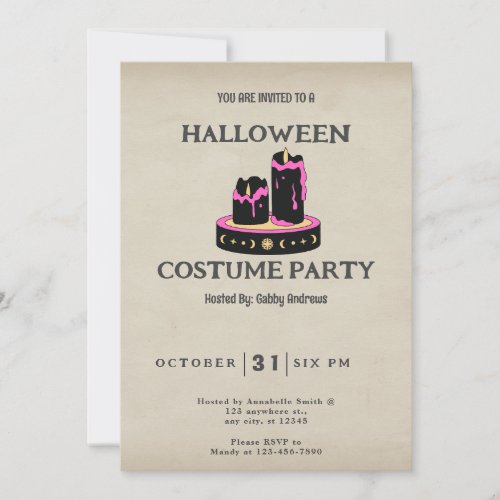 Black and Pink Dripping Candles Vintage Halloween Invitation