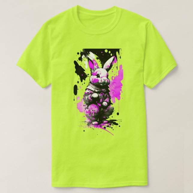 Black and Pink Easter Bunny Holiday T-Shirt (Design Front)