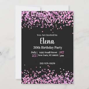 Black and Pink Elegant Birthday Party Invitation