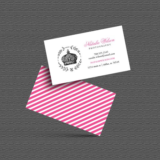 Customizable Black & Hot Pink Elegant Vintage Crown Business Card Templates