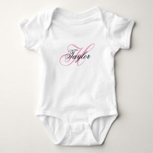 Black and Pink Fancy Monogram Baby Bodysuit