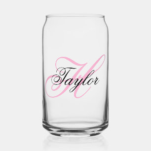 Black and Pink Fancy Monogram Can Glass