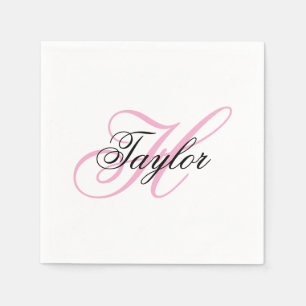 Black and Pink Fancy Monogram Napkins