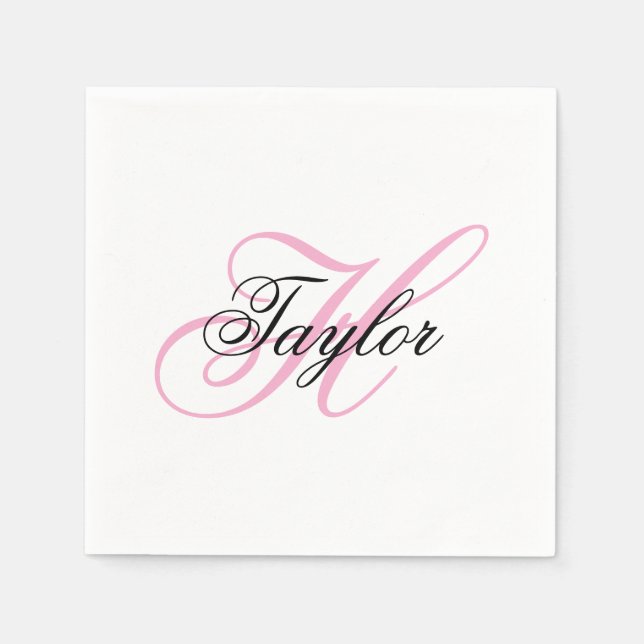 Black and Pink Fancy Monogram Napkins (Front)