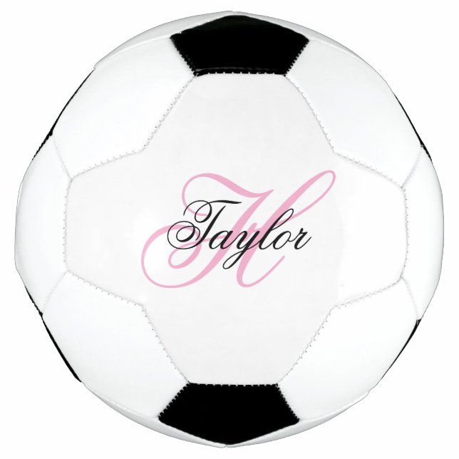 Black and Pink Fancy Monogram Soccer Ball (Front)