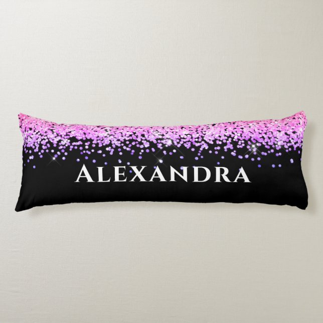 Black And Pink Faux Glitter Aesthetic Custom Name Body Pillow (Front)