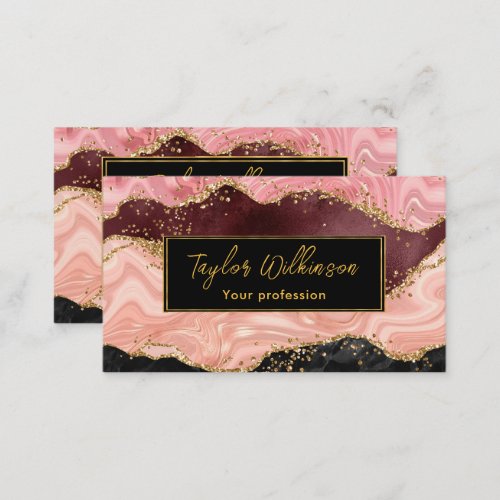 Black and Pink Faux Glitter Sequins Agate Business Card