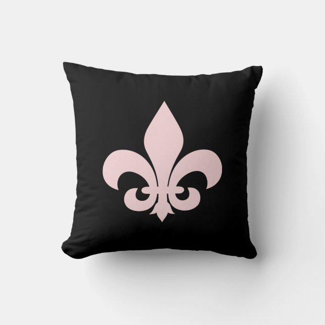 Black and Pink Fleur de Lis Throw Pillow (Front)