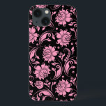 Black And Pink Floral Damasks iPhone 13 Case<br><div class="desc">Elegant black and pink floral damasks girly design. Embossed look (photoshop effect embossed look and not real embossed)</div>