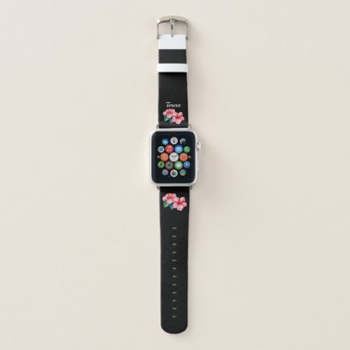 Black and Pink Floral Monogram Name Apple Watch Band