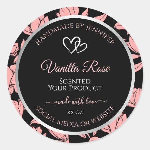 Black and Pink Floral Product Packaging Labels