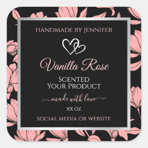 Black and Pink Floral Product Packaging Labels