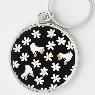 Black And Pink Floral Roller Skating Keychain