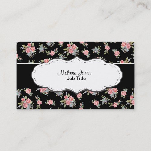 Black and Pink Floral Rose pattern Business Card