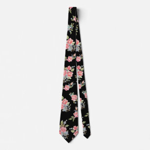 Black and Pink Floral Rose pattern Tie