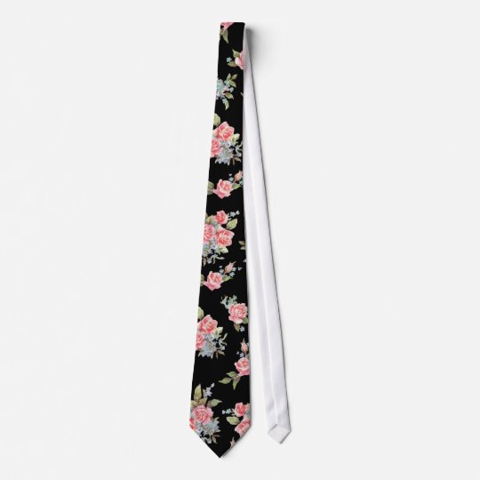 Black and Pink Floral Rose pattern Tie | Zazzle