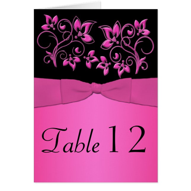 Black and Pink Floral Table Number Card (Front)
