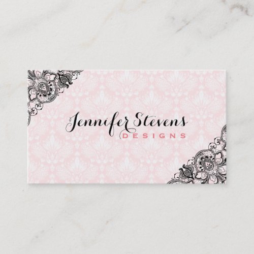 Black And Pink Floral Vintage Lace Business Card