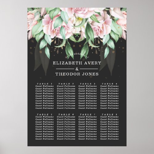 Black and Pink Floral Wedding Elegant Poster