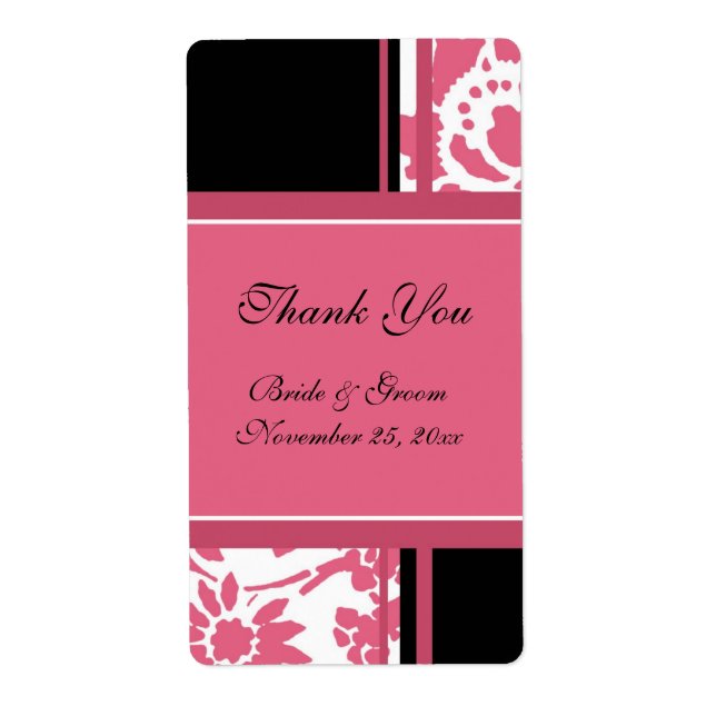 Black and Pink Floral Wedding Labels (Front)