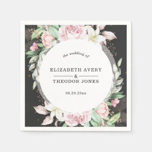 Black and Pink Floral Wedding Napkins