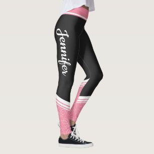 Women's Pink And Black Floral Leggings