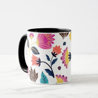 Black and Pink Flower And Leaf Coffee Mug